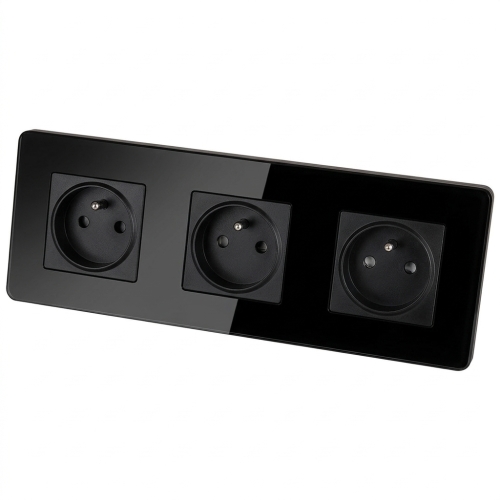 Dreifachsteckdose Glas Hochglanz Schwarz Dreifachrahmen Und 3 X Steckdose MIUUN