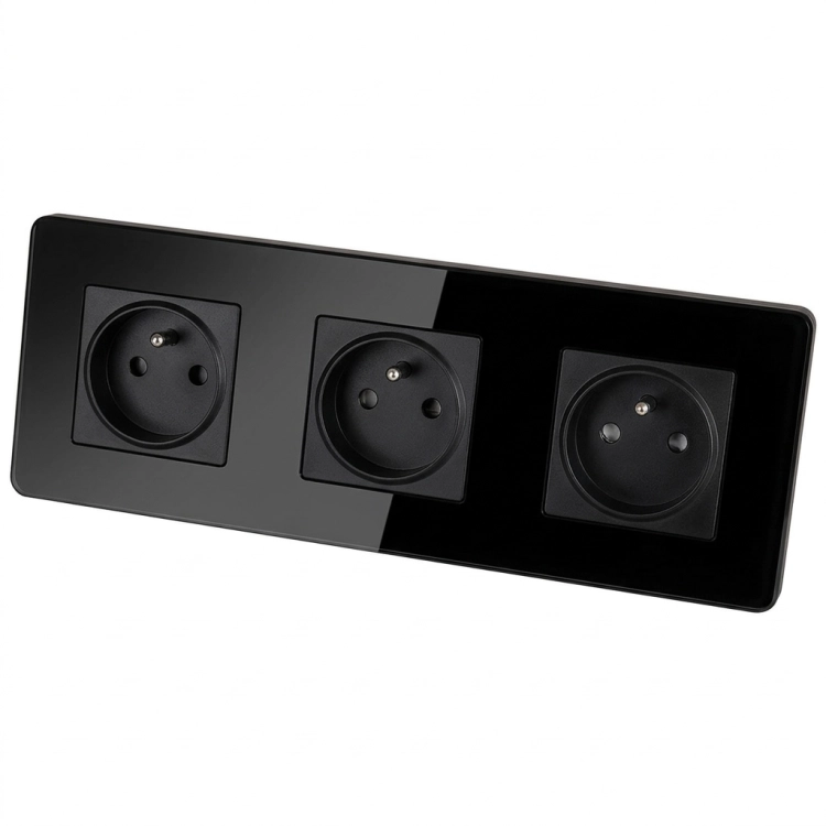Dreifachsteckdose Glas Hochglanz Schwarz Dreifachrahmen Und 3 X Steckdose MIUUN