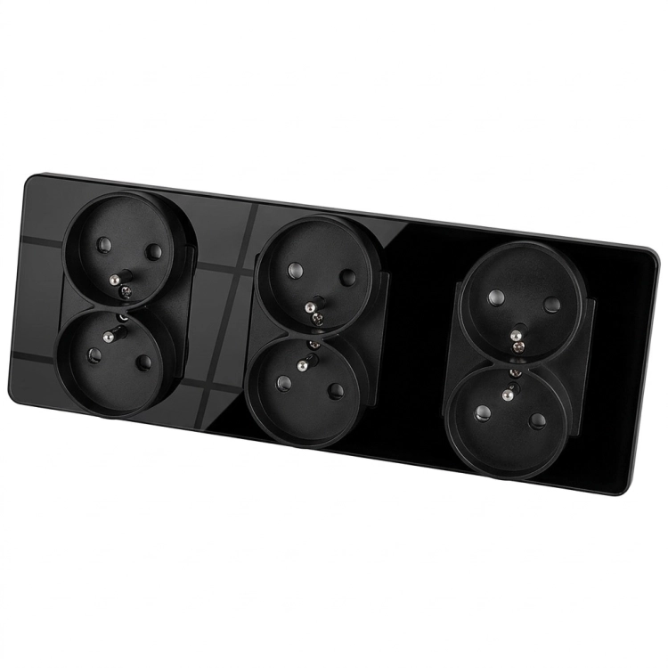 Dreifachsteckdose Glas Hochglanz Schwarz Dreifachrahmen Und 3 X Doppelsteckdose MIUUN
