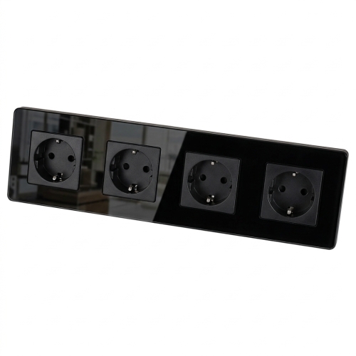 Vierfachsteckdose Glas Hochglanz Schuko Schwarz Vierfachrahmen Und 4 X Steckdose