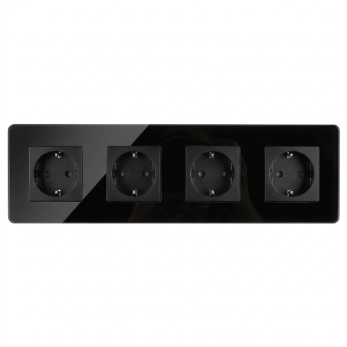 Vierfachsteckdose Glas Hochglanz Schuko Schwarz Vierfachrahmen Und 4 X Steckdose