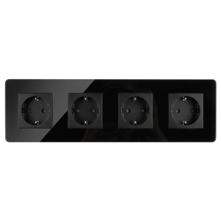 Vierfachsteckdose Glas Hochglanz Schuko Schwarz Vierfachrahmen Und 4 X Steckdose