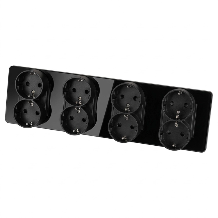 Vierfachsteckdose Glas Hochglanz Schuko Schwarz Vierfachrahmen Und 4 X Doppelsteckdose