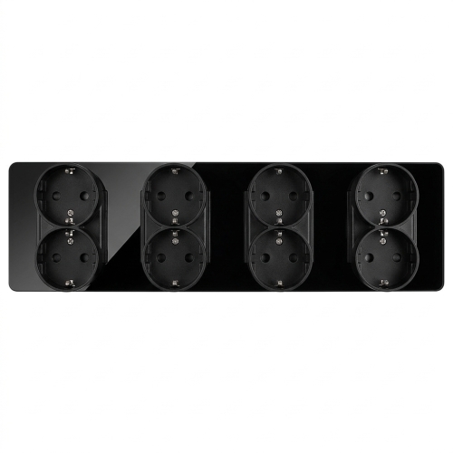 Vierfachsteckdose Glas Hochglanz Schuko Schwarz Vierfachrahmen Und 4 X Doppelsteckdose
