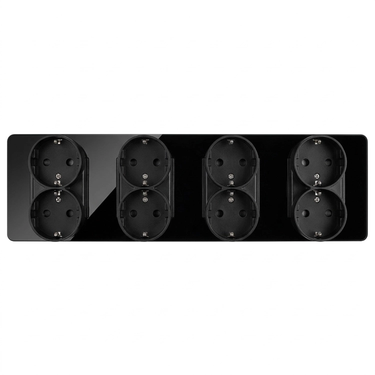 Vierfachsteckdose Glas Hochglanz Schuko Schwarz Vierfachrahmen Und 4 X Doppelsteckdose