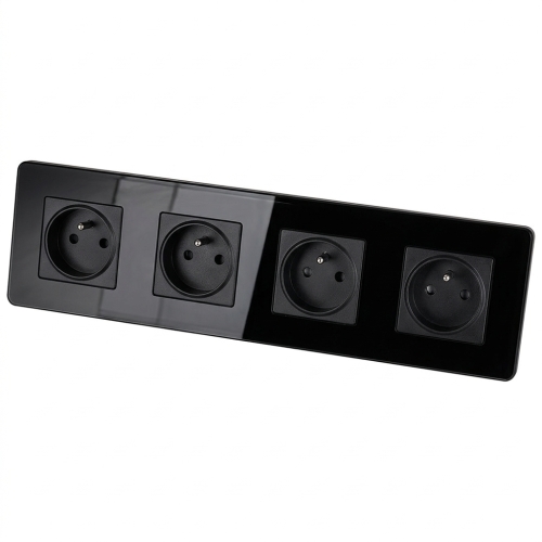Vierfachsteckdose Glas Hochglanz Schwarz Vierfachrahmen Und 4 X Steckdose MIUUN