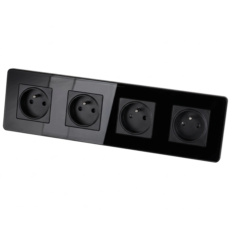 Vierfachsteckdose Glas Hochglanz Schwarz Vierfachrahmen Und 4 X Steckdose MIUUN