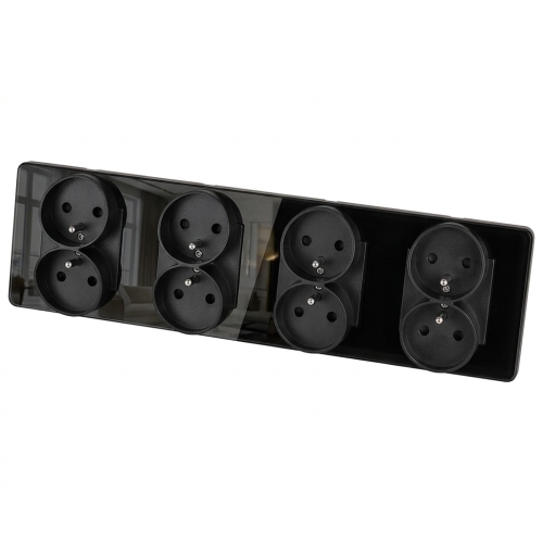 Vierfachsteckdose Glas Hochglanz Schwarz Vierfachrahmen Und 4 X Doppelsteckdose MIUUN