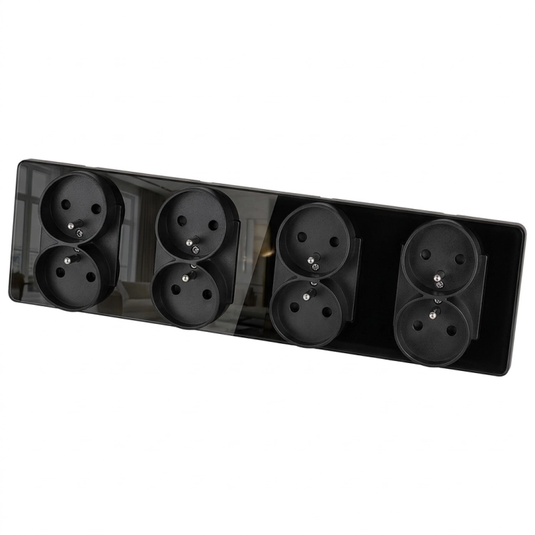 Vierfachsteckdose Glas Hochglanz Schwarz Vierfachrahmen Und 4 X Doppelsteckdose MIUUN