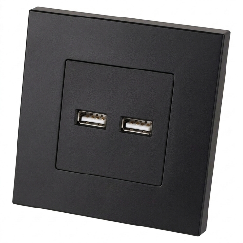 Doppelte USB-Ladesteckdose 3.1A Schwarz Set Mit Kunststoffrahmen LINEA MIUUN