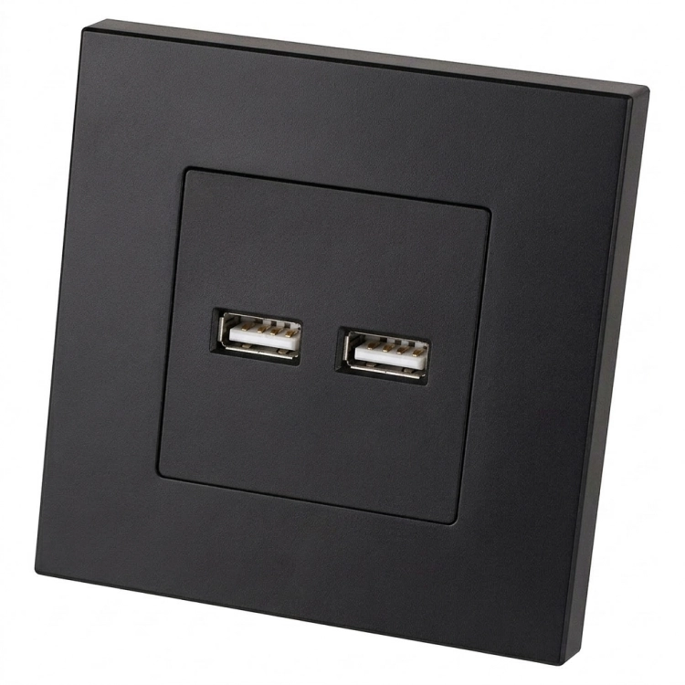 Doppelte USB-Ladesteckdose 3.1A Schwarz Set Mit Kunststoffrahmen LINEA MIUUN