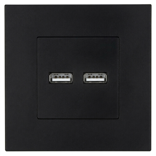 Doppelte USB-Ladesteckdose 3.1A Schwarz Set Mit Kunststoffrahmen LINEA MIUUN