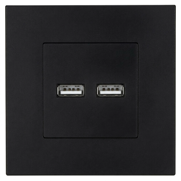 Doppelte USB-Ladesteckdose 3.1A Schwarz Set Mit Kunststoffrahmen LINEA MIUUN