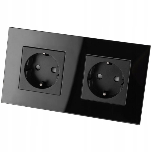 Steckdose Doppelt Glas Schuko Schwarz Doppelrahmen Und 2 X Einzelsteckdose