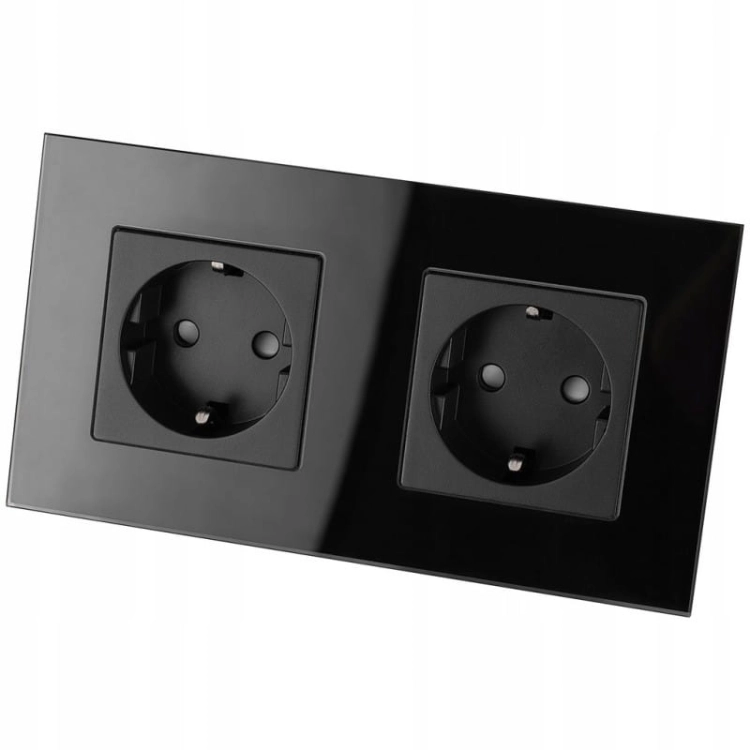 Steckdose Doppelt Glas Schuko Schwarz Doppelrahmen Und 2 X Einzelsteckdose
