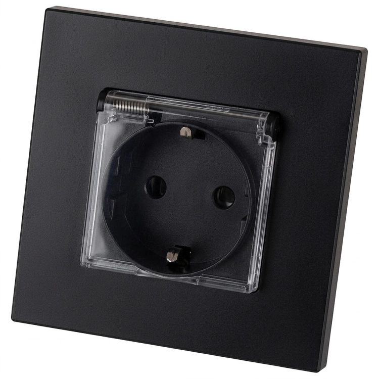 Kunststoff-Steckdose LINEA Mit Klappdeckel Schuko Mit Schutzkontakt Ohne Erdungsstift Schwarz MIUUN