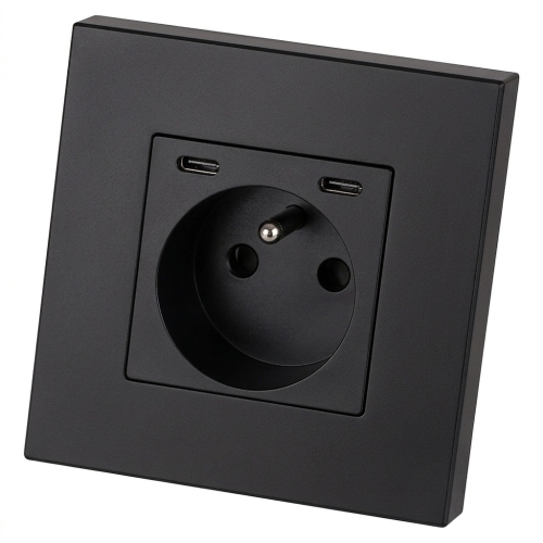 Kunststoff-Steckdose LINEA + Doppelte USB-Ladesteckdose C+C 20W Schwarz MIUUN