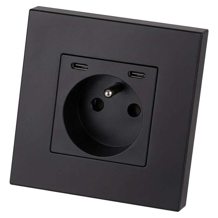 Kunststoff-Steckdose LINEA + Doppelte USB-Ladesteckdose C+C 20W Schwarz MIUUN