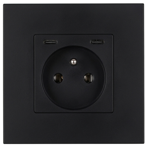 Kunststoff-Steckdose LINEA + Doppelte USB-Ladesteckdose C+C 20W Schwarz MIUUN