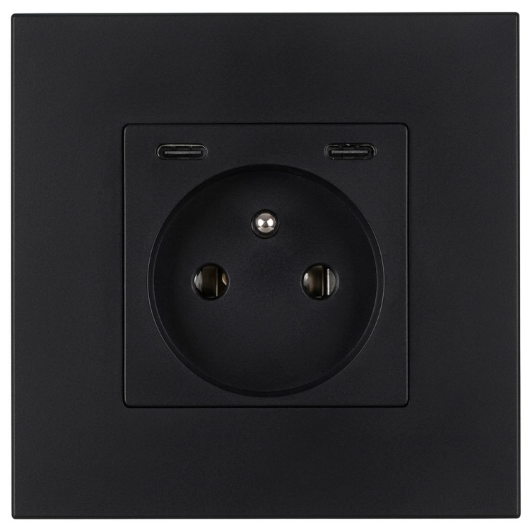 Kunststoff-Steckdose LINEA + Doppelte USB-Ladesteckdose C+C 20W Schwarz MIUUN