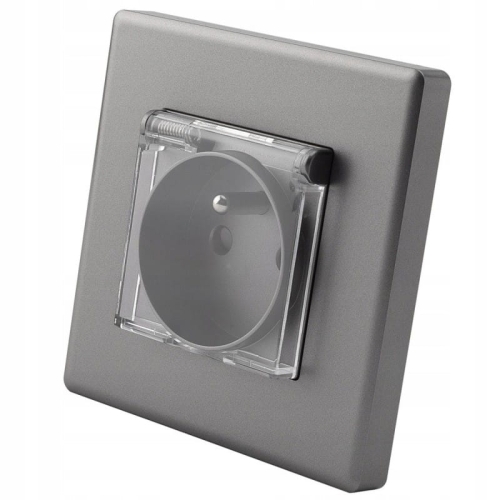 Steckdose Mit Klappdeckel Und Erdungsstift Grau Set Mit PVC-Rahmen