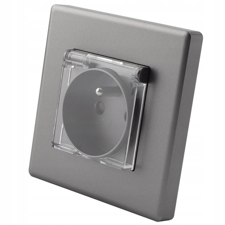 Steckdose Mit Klappdeckel Und Erdungsstift Grau Set Mit PVC-Rahmen