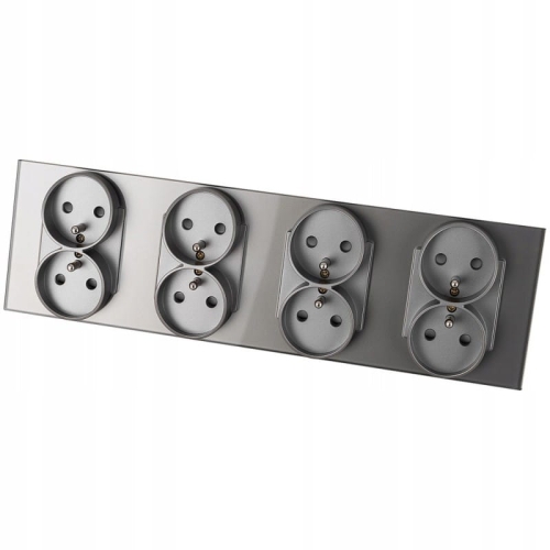 Vierfach-Steckdose Glas Grau Set Vierfachrahmen Und 4 X Doppelsteckdose