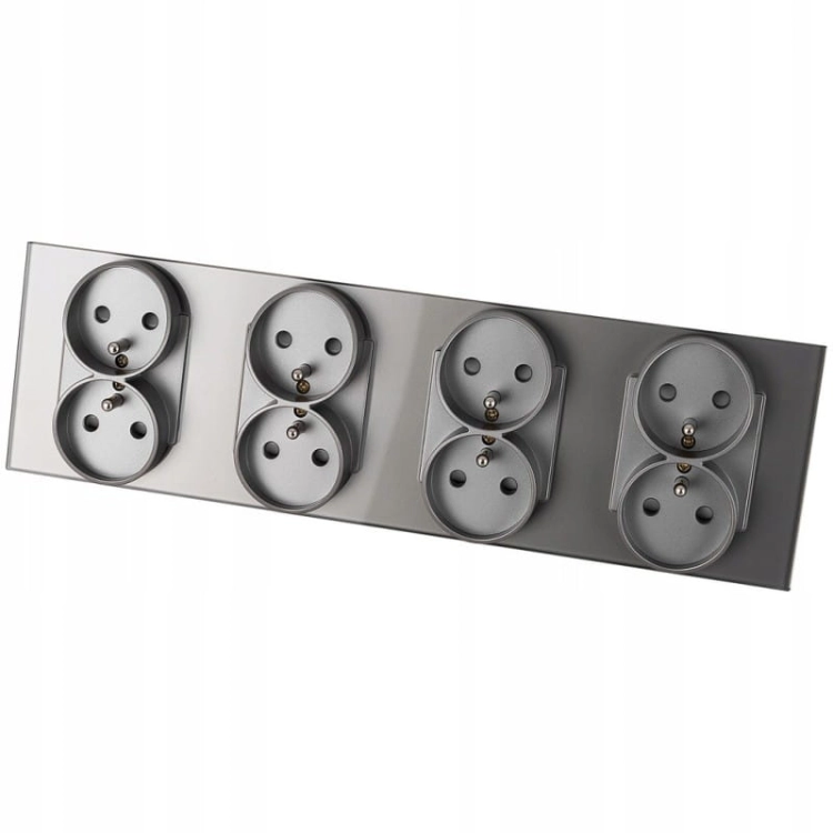 Vierfach-Steckdose Glas Grau Set Vierfachrahmen Und 4 X Doppelsteckdose