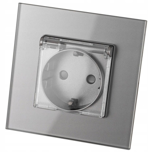 Schuko-Steckdose Badezimmer Grau Mit Klappdeckel Mit Schutzkontakt Ohne Erdungsstift Glas