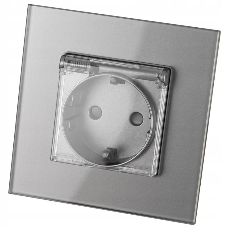 Schuko-Steckdose Badezimmer Grau Mit Klappdeckel Mit Schutzkontakt Ohne Erdungsstift Glas