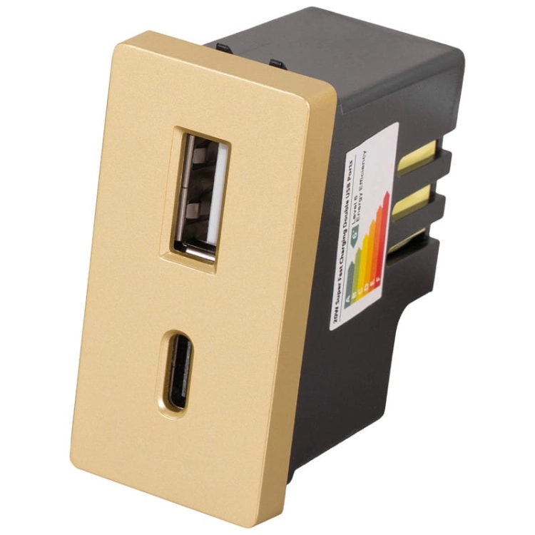 Modul Schnelle Doppelte USB-Ladesteckdose Typ A+C 20 WAT Gold Für Rahmen