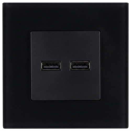Doppelte USB-Ladesteckdose 3.1A Schwarz Set Mit Mattem Glasrahmen MIUUN