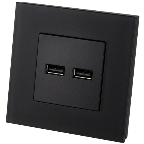 Doppelte USB-Ladesteckdose 3.1A Schwarz Set Mit Mattem Glasrahmen MIUUN