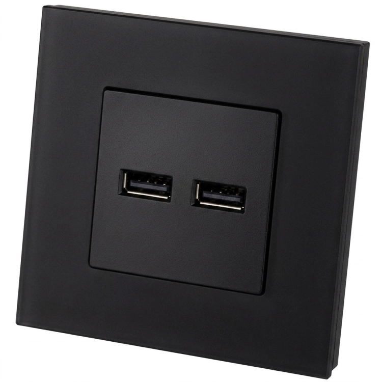 Doppelte USB-Ladesteckdose 3.1A Schwarz Set Mit Mattem Glasrahmen MIUUN