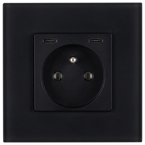 Steckdose Glas Matt + Doppelte USB-Ladesteckdose C+C 20W Schwarz MIUUN