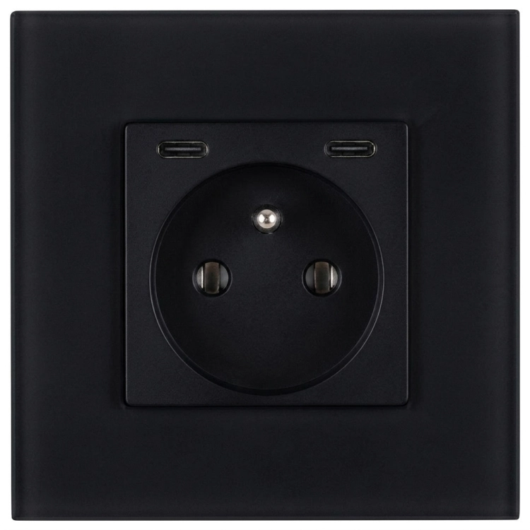 Steckdose Glas Matt + Doppelte USB-Ladesteckdose C+C 20W Schwarz MIUUN