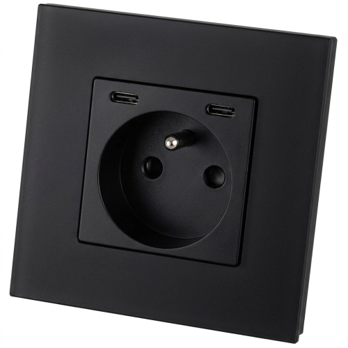 Steckdose Glas Matt + Doppelte USB-Ladesteckdose C+C 20W Schwarz MIUUN