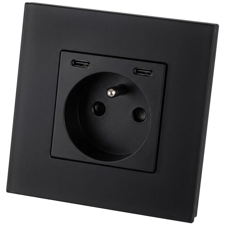 Steckdose Glas Matt + Doppelte USB-Ladesteckdose C+C 20W Schwarz MIUUN