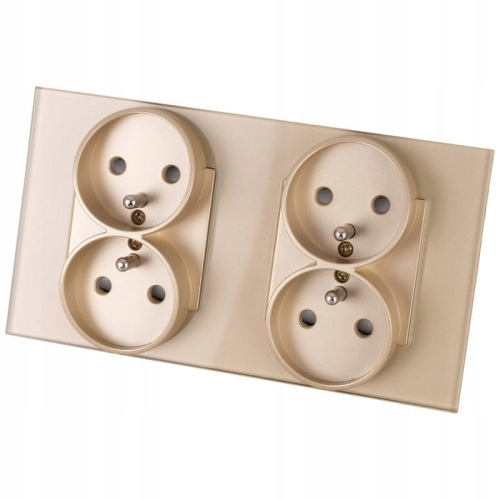 Doppelte Glas-Doppelsteckdose Gold Set Rahmen Und 2 X Steckdose