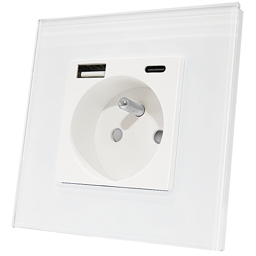 Steckdose Glas Matt Mit Erdungsstift + Doppel-USB-Ladesteckdose USB A+C 20W MIUUN