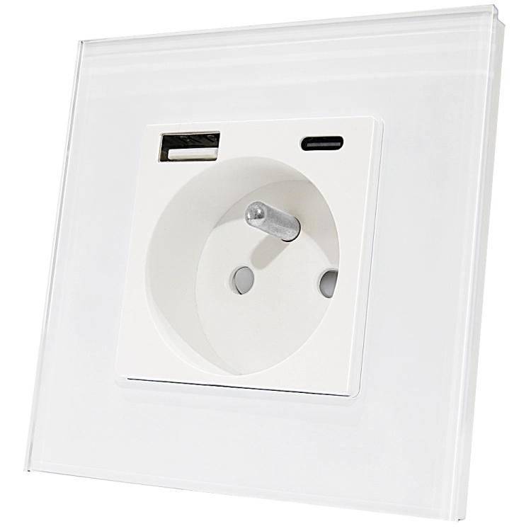 Steckdose Glas Matt Mit Erdungsstift + Doppel-USB-Ladesteckdose USB A+C 20W MIUUN