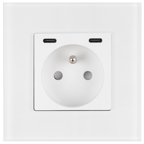 Steckdose Glas Matt + Doppel-USB-Ladesteckdose USB C+C 20W Weiß MIUUN