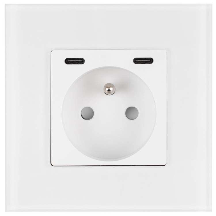Steckdose Glas Matt + Doppel-USB-Ladesteckdose USB C+C 20W Weiß MIUUN