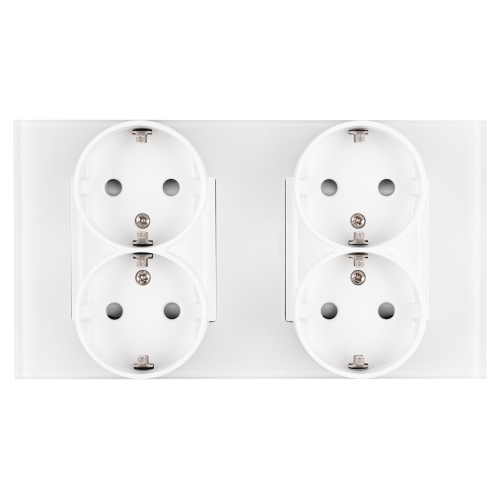 Vierfachsteckdose Glas Matt Schuko Weiß Und Doppelrahmen 2 X Steckdose