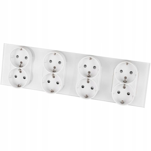 Vierfachsteckdose Schuko Glas Weiß Vierfachrahmen Und 4 X Steckdose