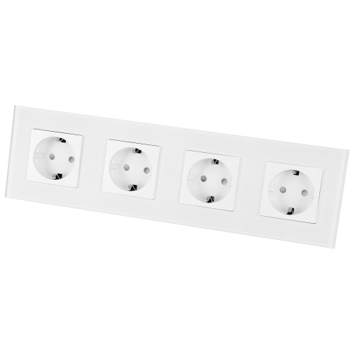 Vierfach-Schuko-Steckdose Glas Matt Weiß Vierfachrahmen Und 4 X Steckdose