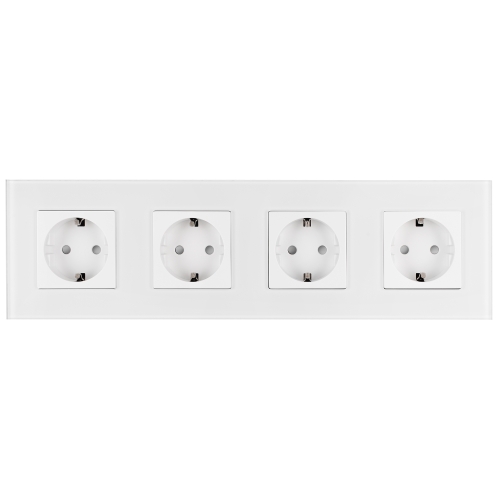 Vierfach-Schuko-Steckdose Glas Matt Weiß Vierfachrahmen Und 4 X Steckdose