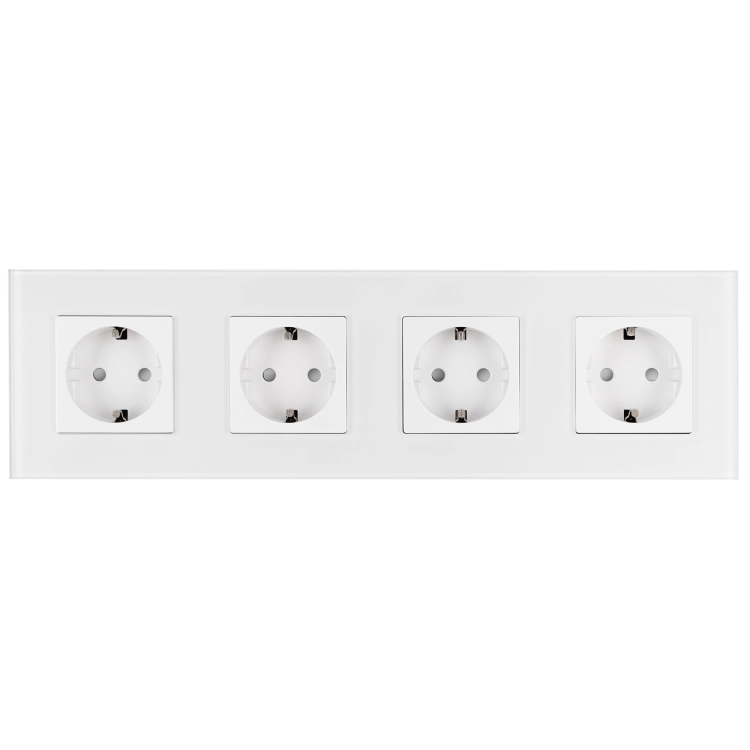 Vierfach-Schuko-Steckdose Glas Matt Weiß Vierfachrahmen Und 4 X Steckdose