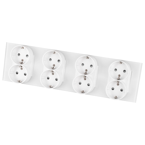 Vierfach-Schuko-Steckdose Glas Matt Weiß Vierfachrahmen Und 4 X Steckdose