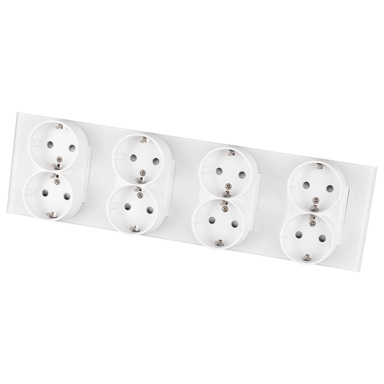 Vierfach-Schuko-Steckdose Glas Matt Weiß Vierfachrahmen Und 4 X Steckdose